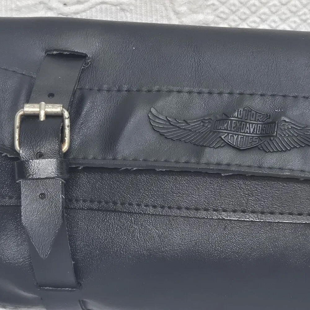 Vintage Harley Davidson Cycle Black Leather Motorcycle Travel Bag Case Biker